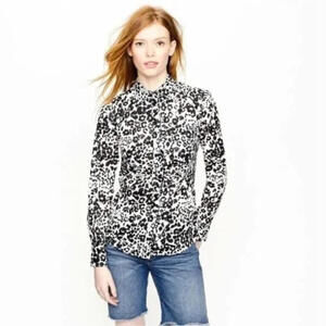 J Crew Women Leopard‎ Button-up Size 6 Boy Shirt Cotton Poplin Classic Fit NWT